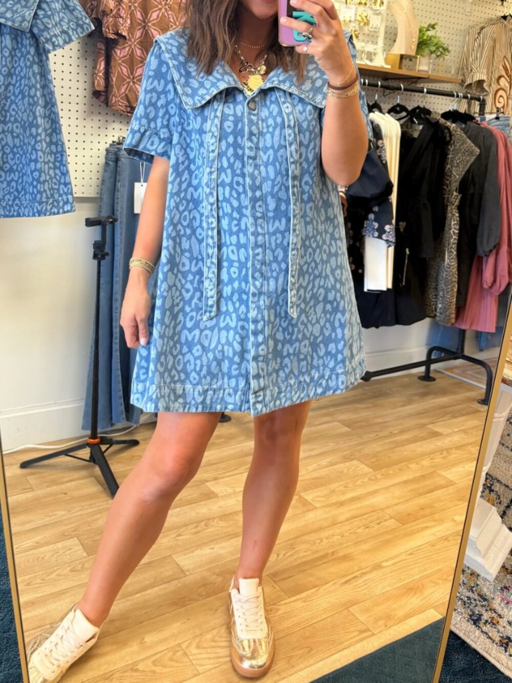 Denim Leopard Mini Dress